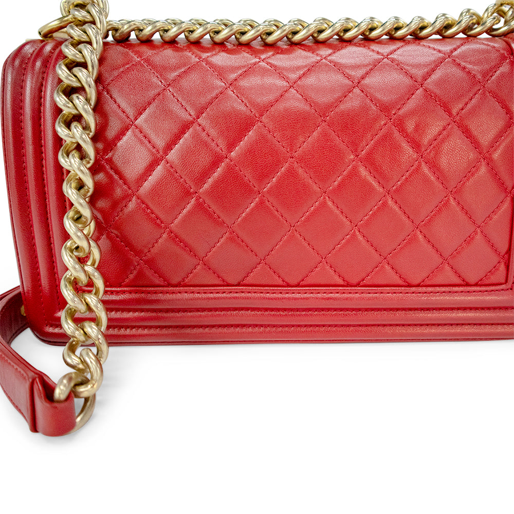 Chanel Boy Flap Bag Quilted Caviar New Medium Red  Inox Wind