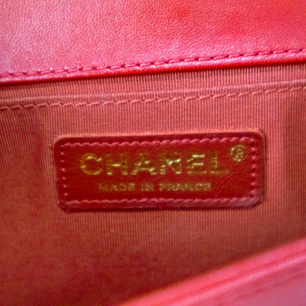 Authentic! 2018 Chanel Small Boy Bag Burgundy Red “Caviar” With  GoldHardware
