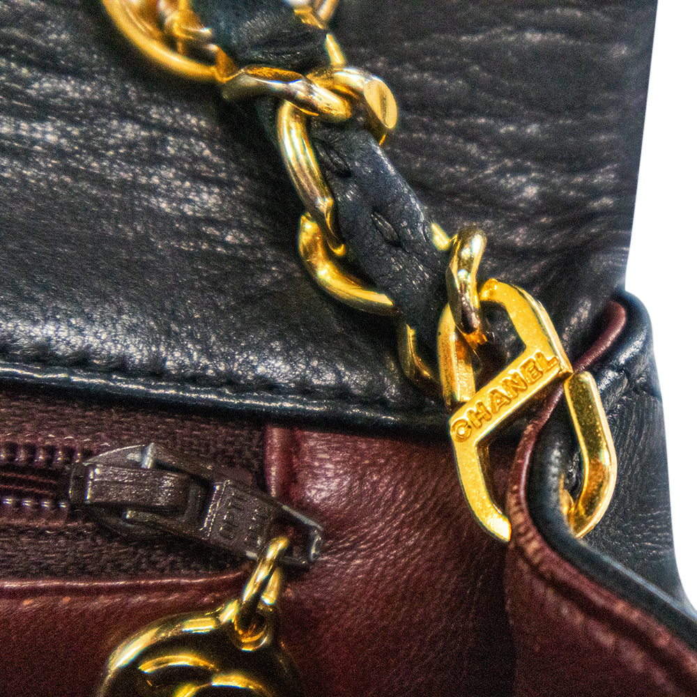 Chanel Classic Mini Flap Bag Black Lamb Skin Leather Handbag Chain Strap  FRANCE