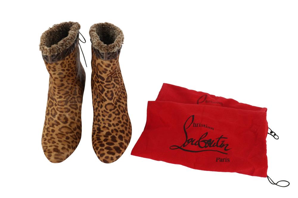 Christian Louboutin Brown Leopard Wedge Ankle Boots - Size 11