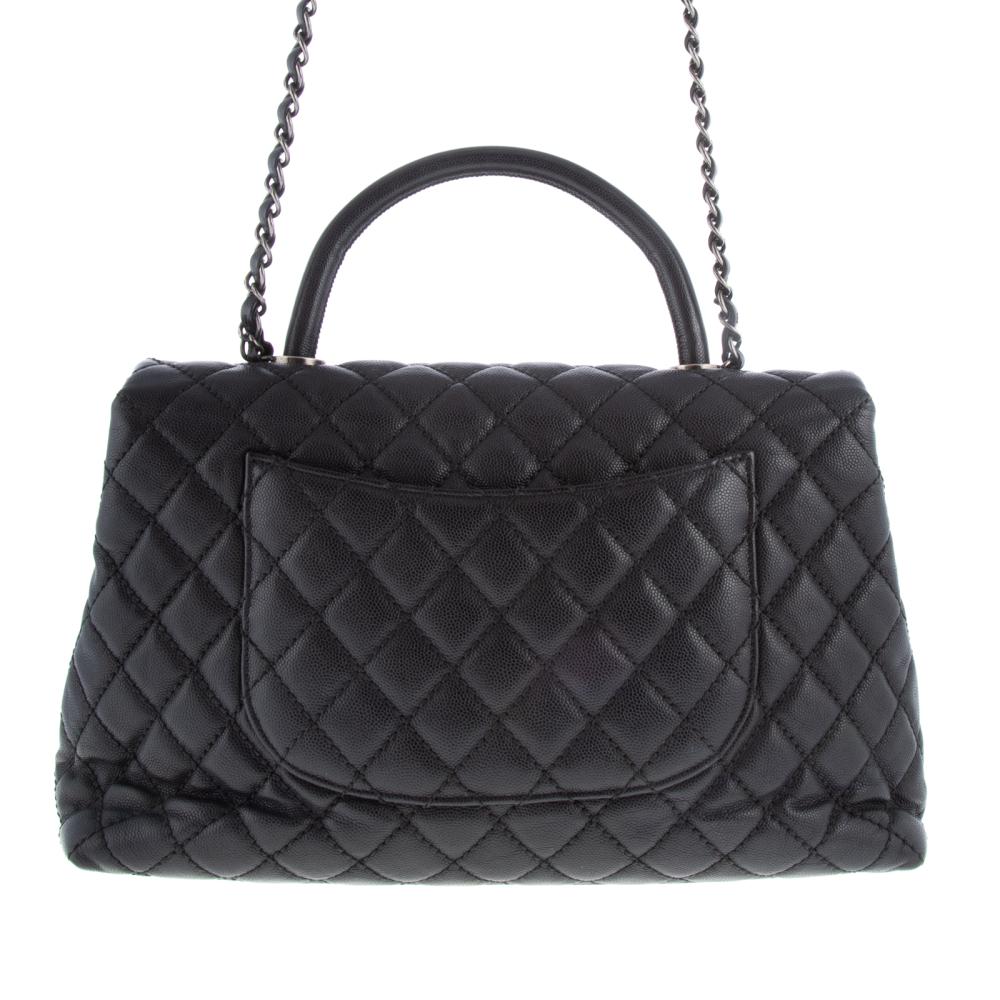 Chanel Black Caviar Quilted CC Pochette Bag SHW For Sale at