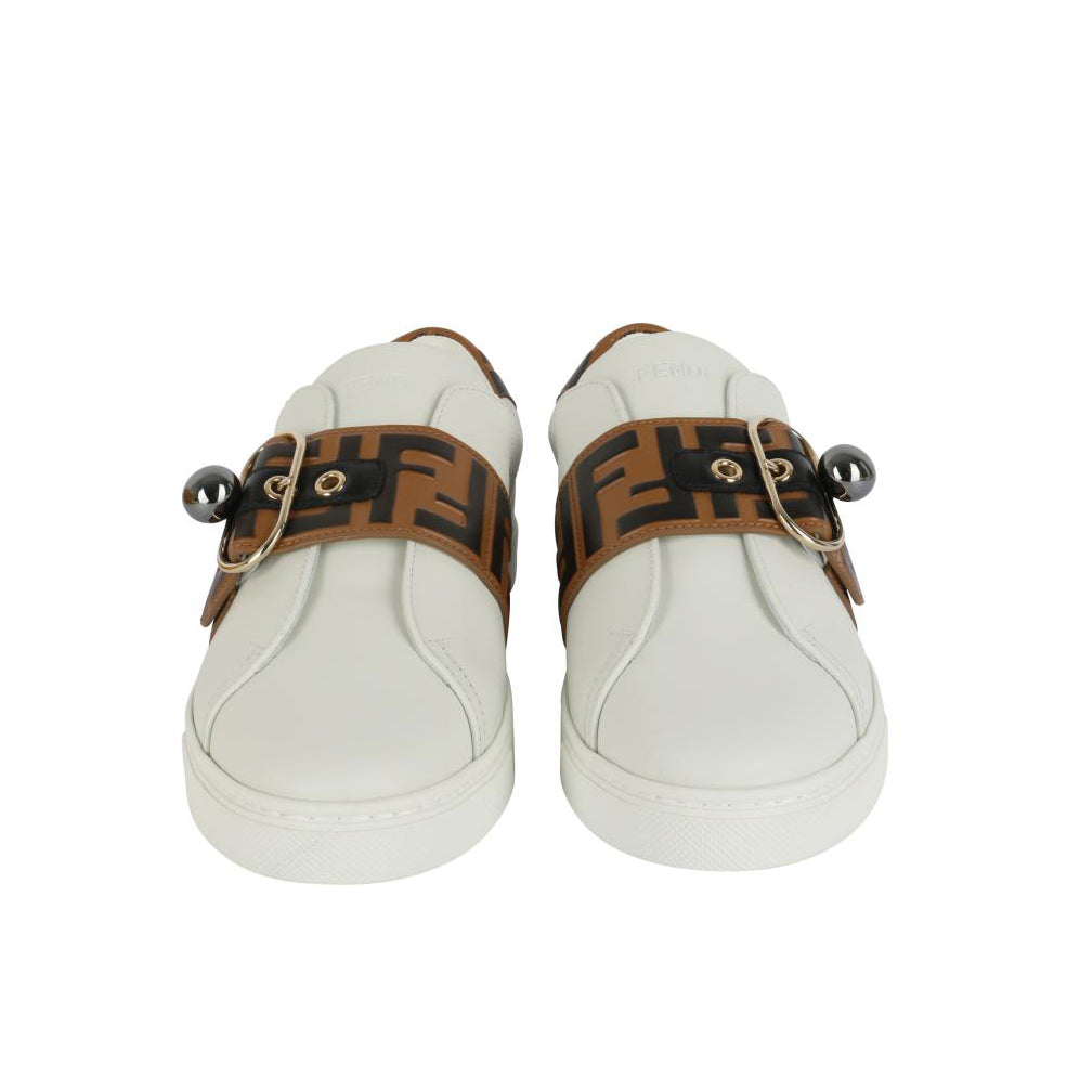 Fendi White Tobacco Monogram Slip-On Sneakers - Size 38 EU / 8 US