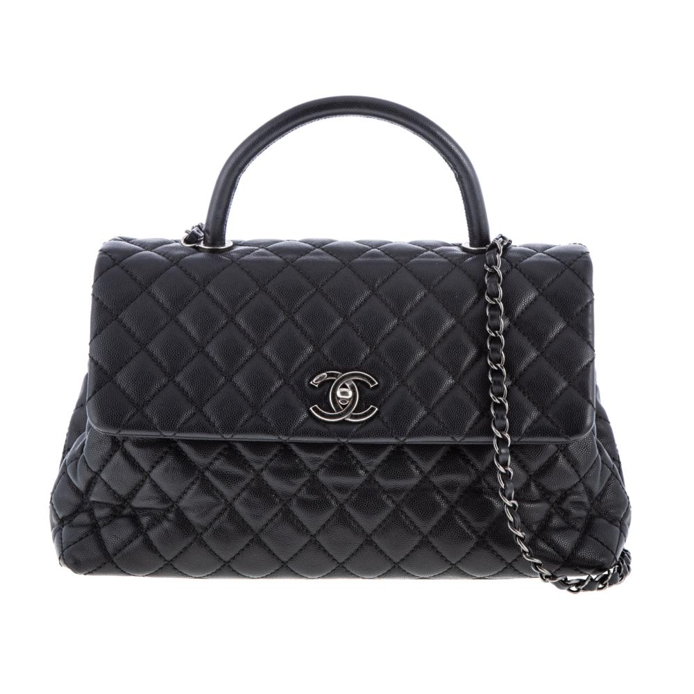 Chanel Blue Quilted Caviar Leather Medium Coco Handle Bag - Yoogi's Closet