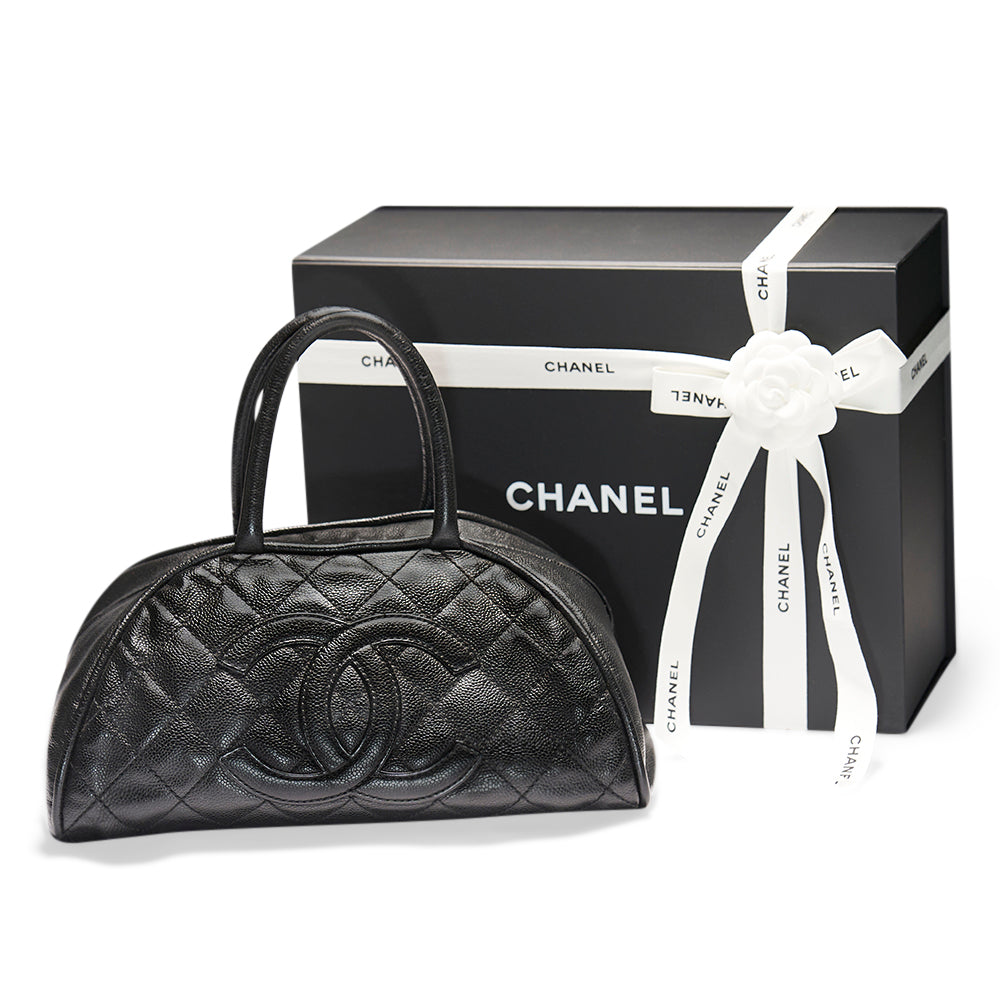 chanel black CC Quilted bowler