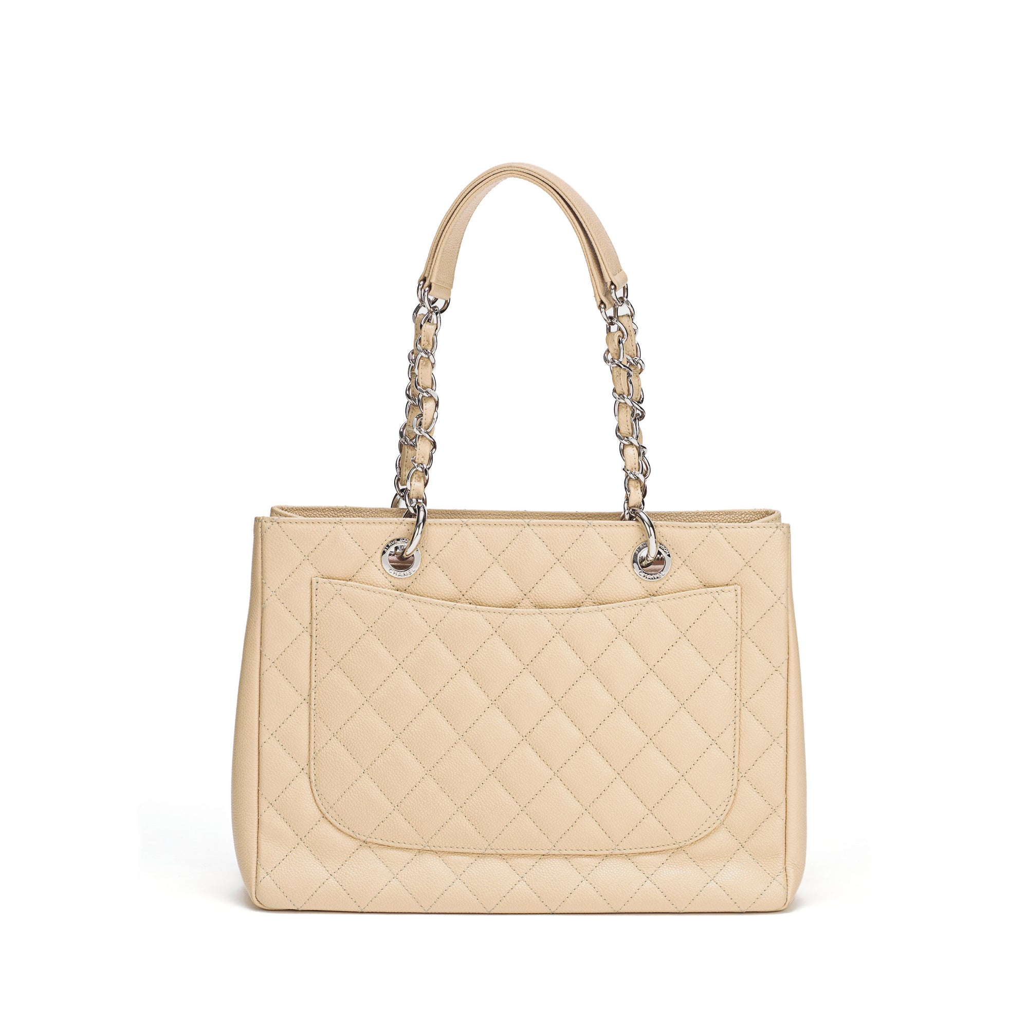 CHANEL Calfskin Stitched Large Shopping Tote Beige 1195336