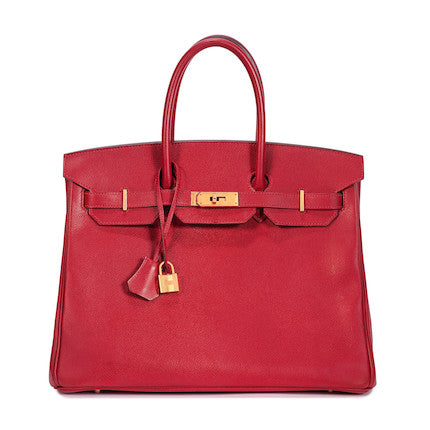 Hermès Birkin 35 cm Rainbow Sunset Handbag in Red Casaque, Magnolia