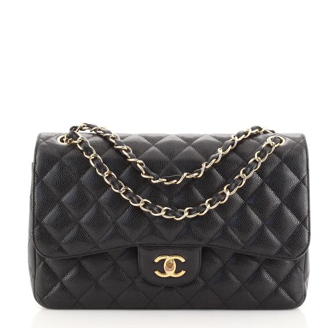 Chanel Black Caviar Quilted Jumbo Double Flap Gold Hardware