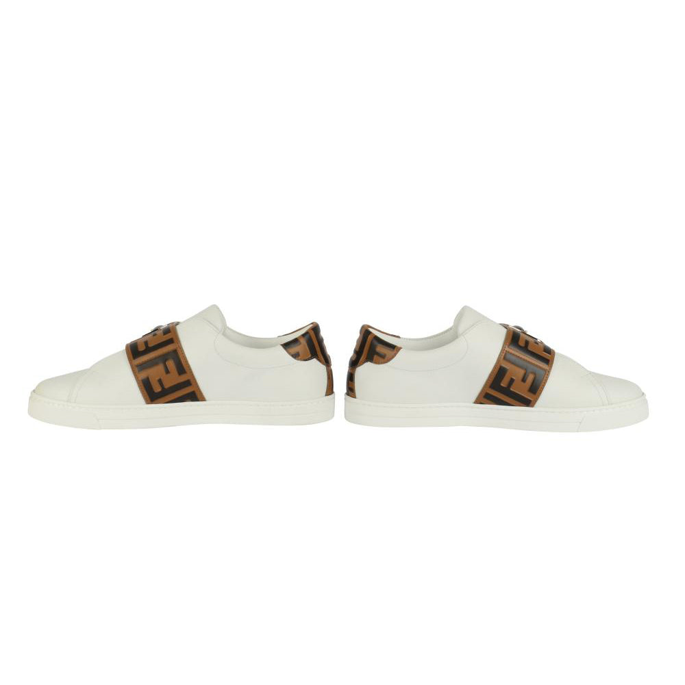 Fendi White Tobacco Monogram Slip-On Sneakers - Size 38 EU / 8 US