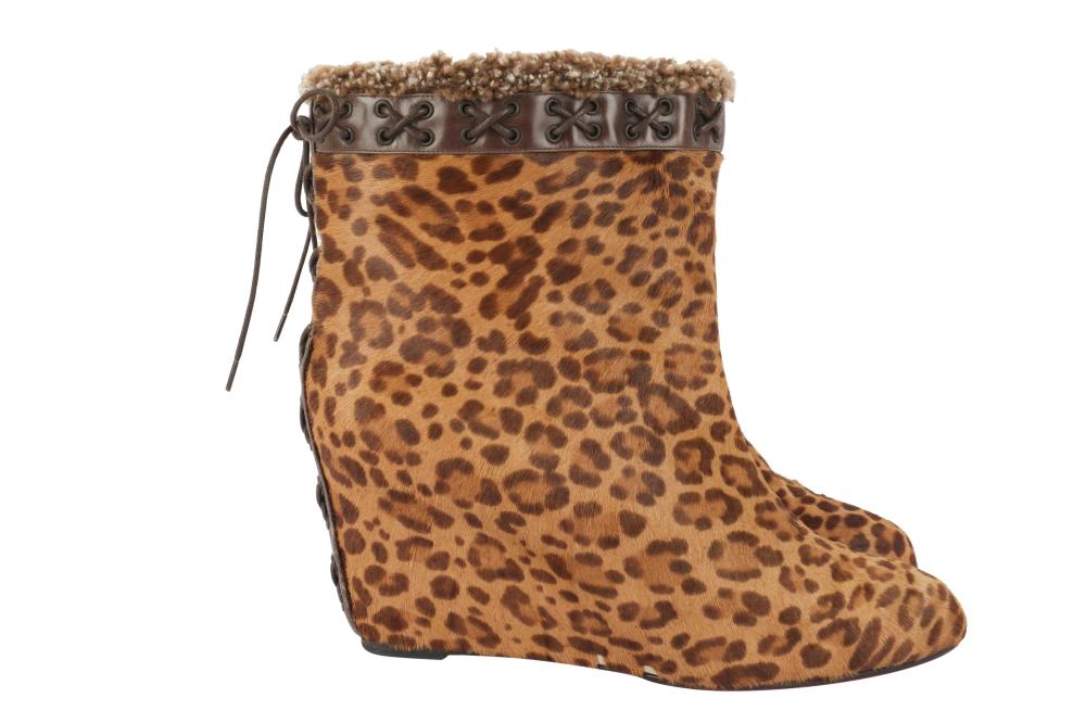 Christian Louboutin Brown Leopard Wedge Ankle Boots - Size 11