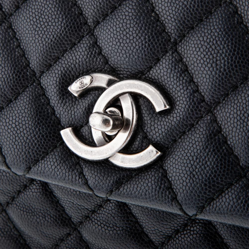 Chanel Black Quilted Caviar Leather Medium Coco Handle Bag